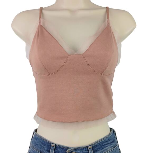 Urban Outfitters Silence + Noise SZ S V-Neck Dusty Pink Mesh Baby Doll Bralette - Picture 1 of 5